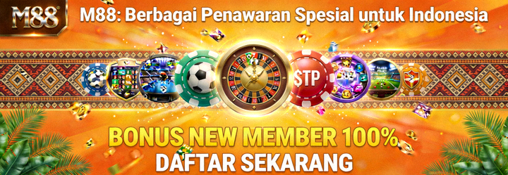 Animasi banner promosi M88 yang menampilkan berbagai penawaran untuk pengguna Indonesia