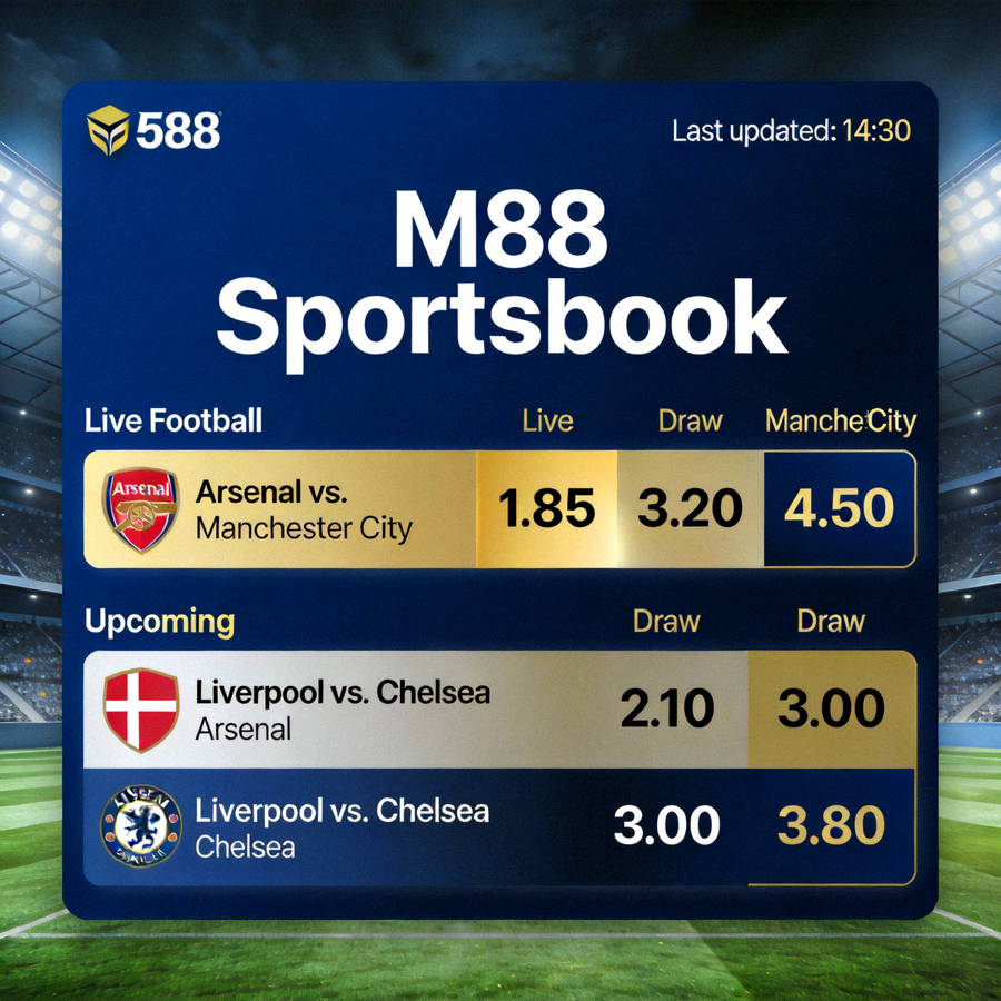 Tampilan sportsbook M88 dengan odds pertandingan sepak bola terkini